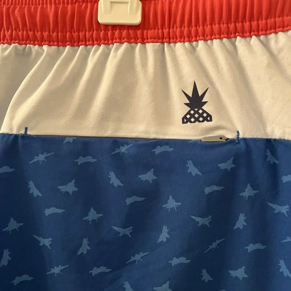 Chubbies Fighter Jets Planes Swim Trunks Board Shorts Red White Blue Men's 2XL